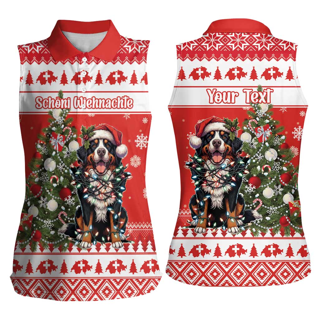 Personalized Merry Swissmas Women Sleeveless Polo Shirt Bernese Mountain Dog Christmas Pattern - Wonder Print Shop