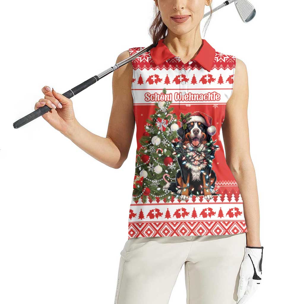 Personalized Merry Swissmas Women Sleeveless Polo Shirt Bernese Mountain Dog Christmas Pattern - Wonder Print Shop