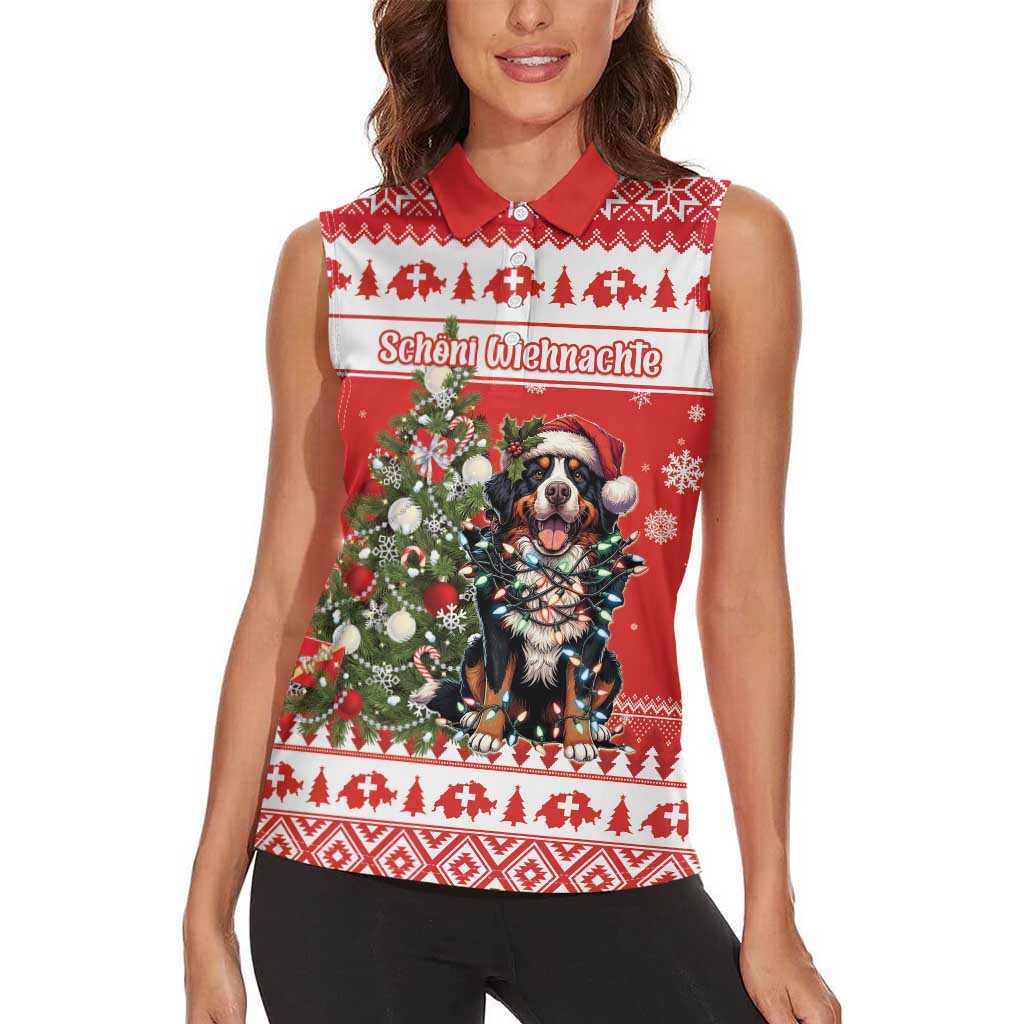 Personalized Merry Swissmas Women Sleeveless Polo Shirt Bernese Mountain Dog Christmas Pattern - Wonder Print Shop