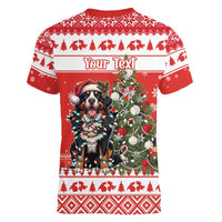 Personalized Merry Swissmas Women V-Neck T-Shirt Bernese Mountain Dog Christmas Pattern - Wonder Print Shop