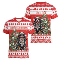 Personalized Merry Swissmas Women V-Neck T-Shirt Bernese Mountain Dog Christmas Pattern - Wonder Print Shop