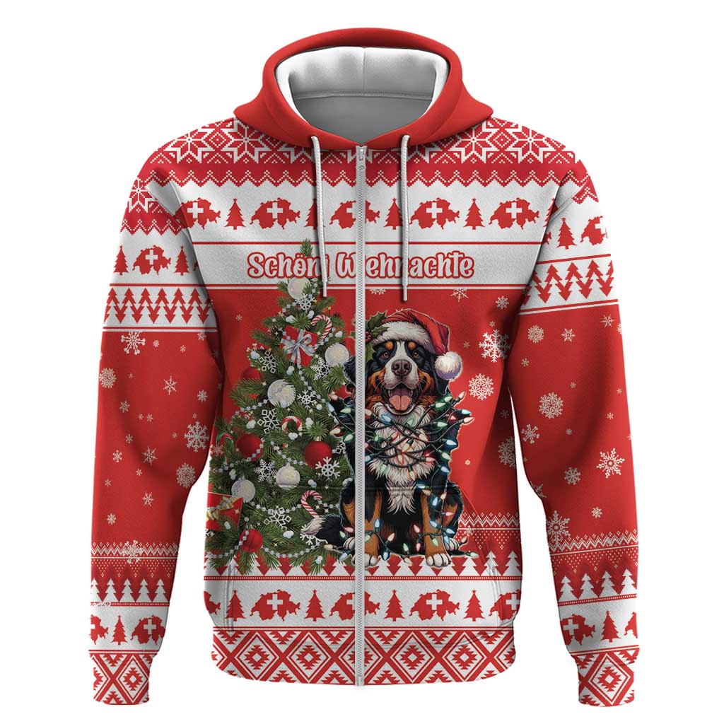 Personalized Merry Swissmas Zip Hoodie Bernese Mountain Dog Christmas Pattern - Wonder Print Shop
