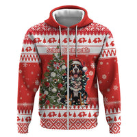 Personalized Merry Swissmas Zip Hoodie Bernese Mountain Dog Christmas Pattern - Wonder Print Shop