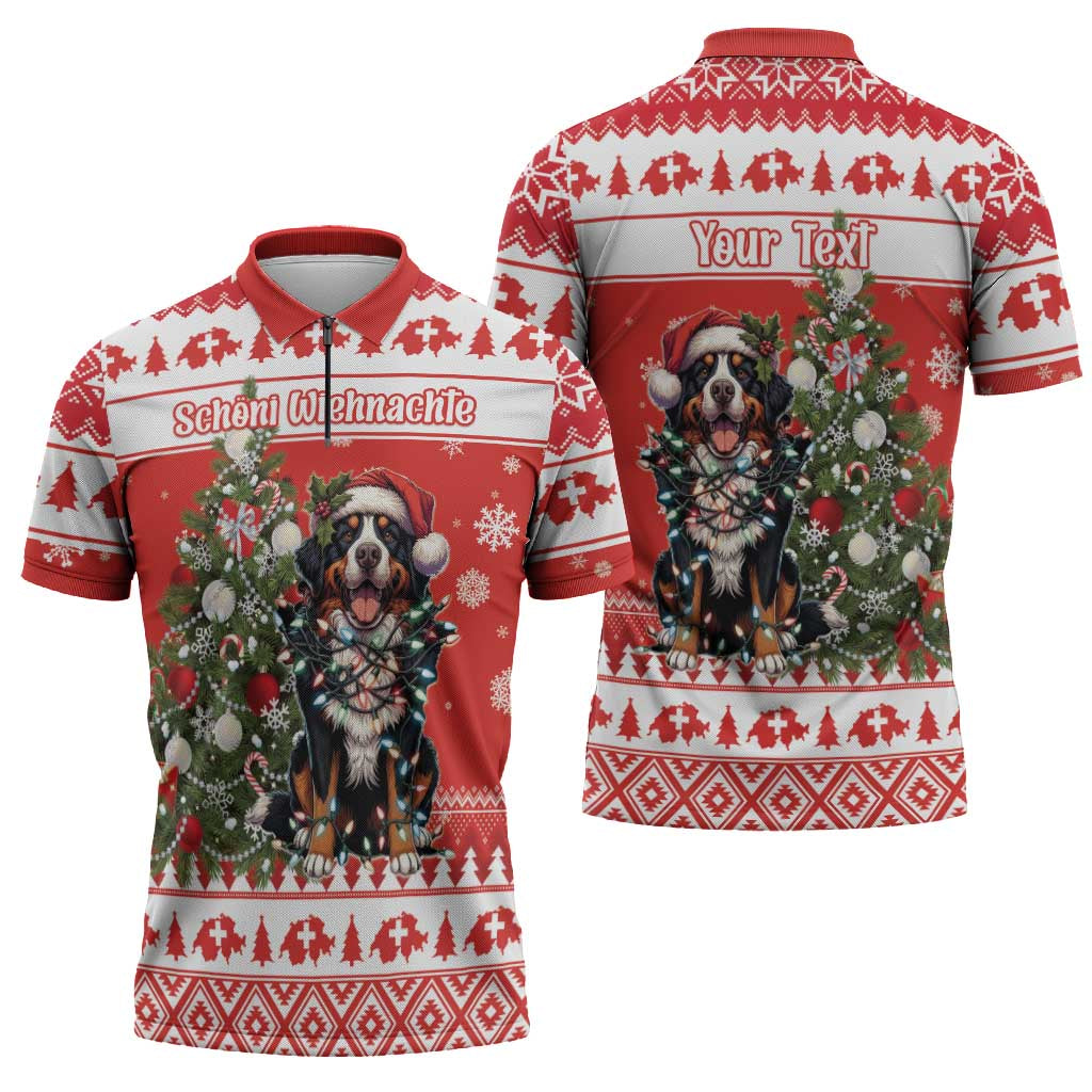 Personalized Merry Swissmas Zipper Polo Shirt Bernese Mountain Dog Christmas Pattern - Wonder Print Shop