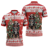 Personalized Merry Swissmas Zipper Polo Shirt Bernese Mountain Dog Christmas Pattern - Wonder Print Shop