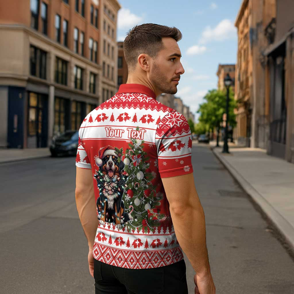 Personalized Merry Swissmas Zipper Polo Shirt Bernese Mountain Dog Christmas Pattern - Wonder Print Shop