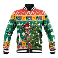 South Africa Christmas Baseball Jacket Springbok With Christmas Tree - Wonder Print Shop