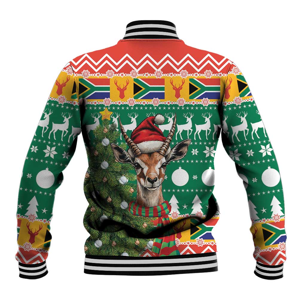 South Africa Christmas Baseball Jacket Springbok With Christmas Tree - Wonder Print Shop