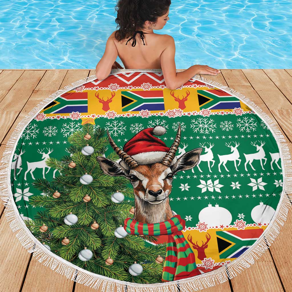South Africa Christmas Beach Blanket Springbok With Christmas Tree - Wonder Print Shop
