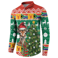 South Africa Christmas Button Sweatshirt Springbok With Christmas Tree - Wonder Print Shop