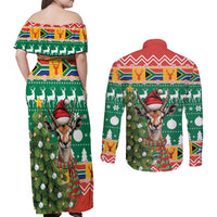 South Africa Christmas Couples Matching Off Shoulder Maxi Dress and Long Sleeve Button Shirt Springbok With Christmas Tree - Wonder Print Shop