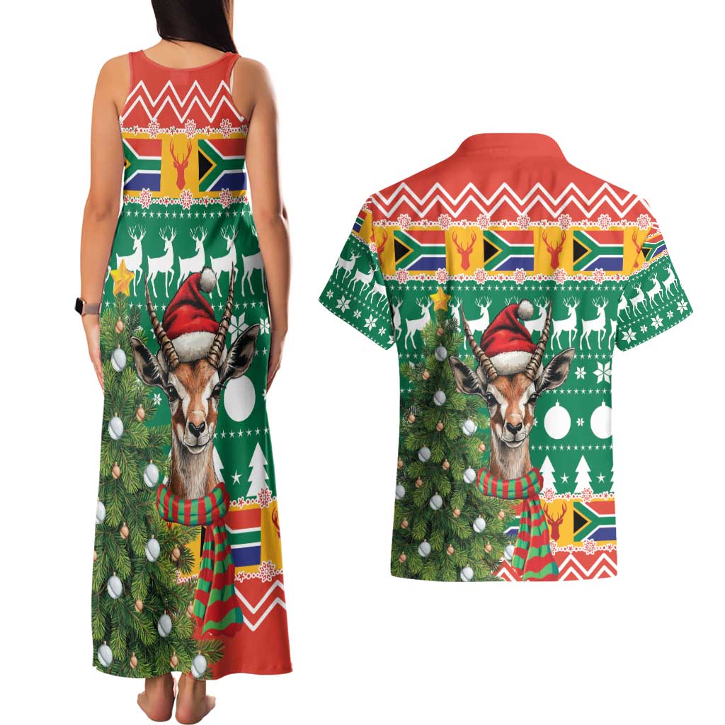 South Africa Christmas Couples Matching Tank Maxi Dress and Hawaiian Shirt Springbok With Christmas Tree - Wonder Print Shop
