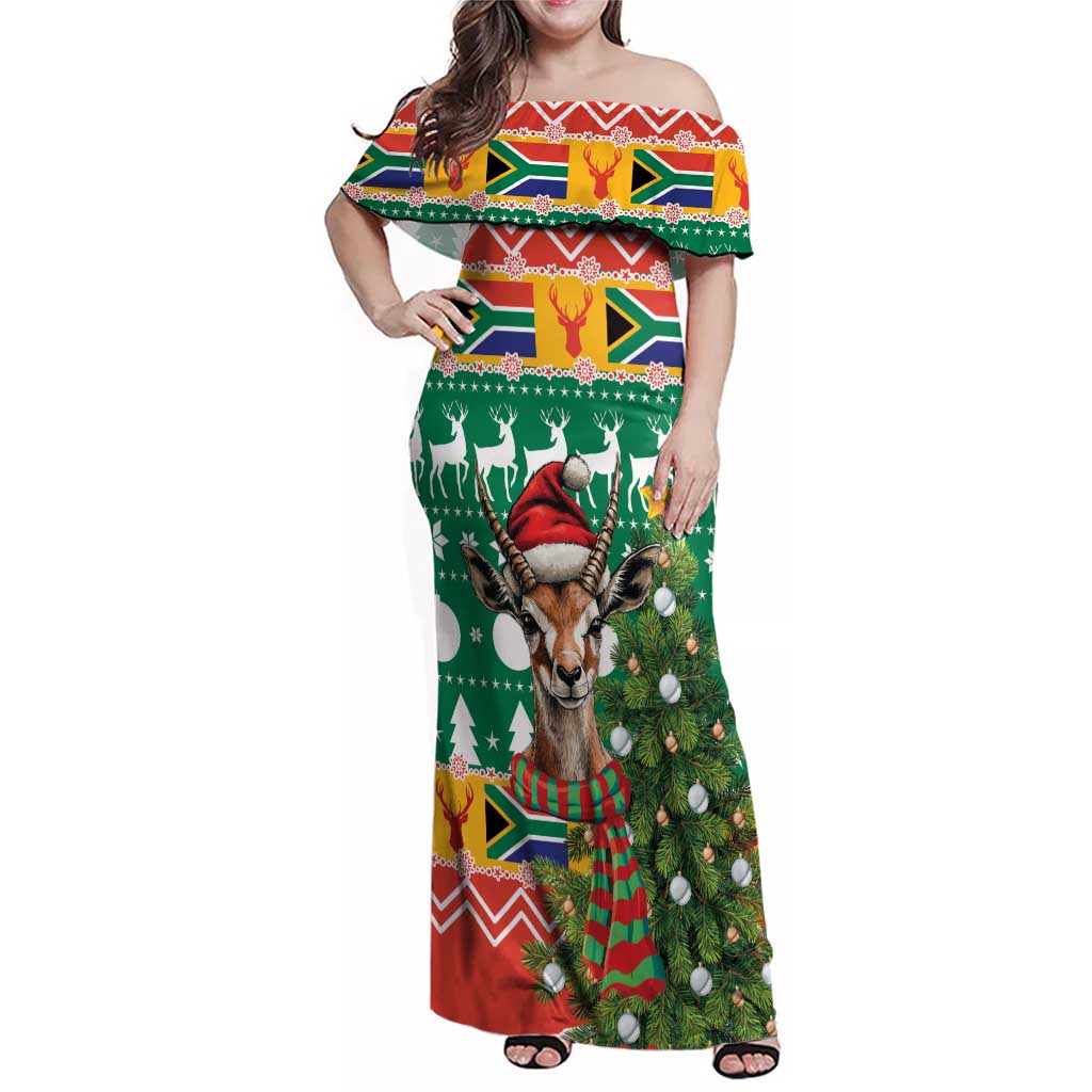 South Africa Christmas Family Matching Off Shoulder Maxi Dress and Hawaiian Shirt Springbok With Christmas Tree - Wonder Print Shop