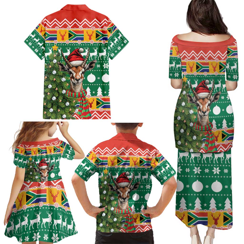 South Africa Christmas Family Matching Puletasi and Hawaiian Shirt Springbok With Christmas Tree - Wonder Print Shop