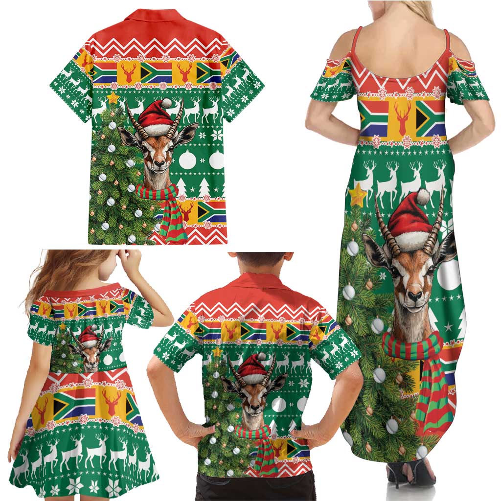 South Africa Christmas Family Matching Summer Maxi Dress and Hawaiian Shirt Springbok With Christmas Tree - Wonder Print Shop