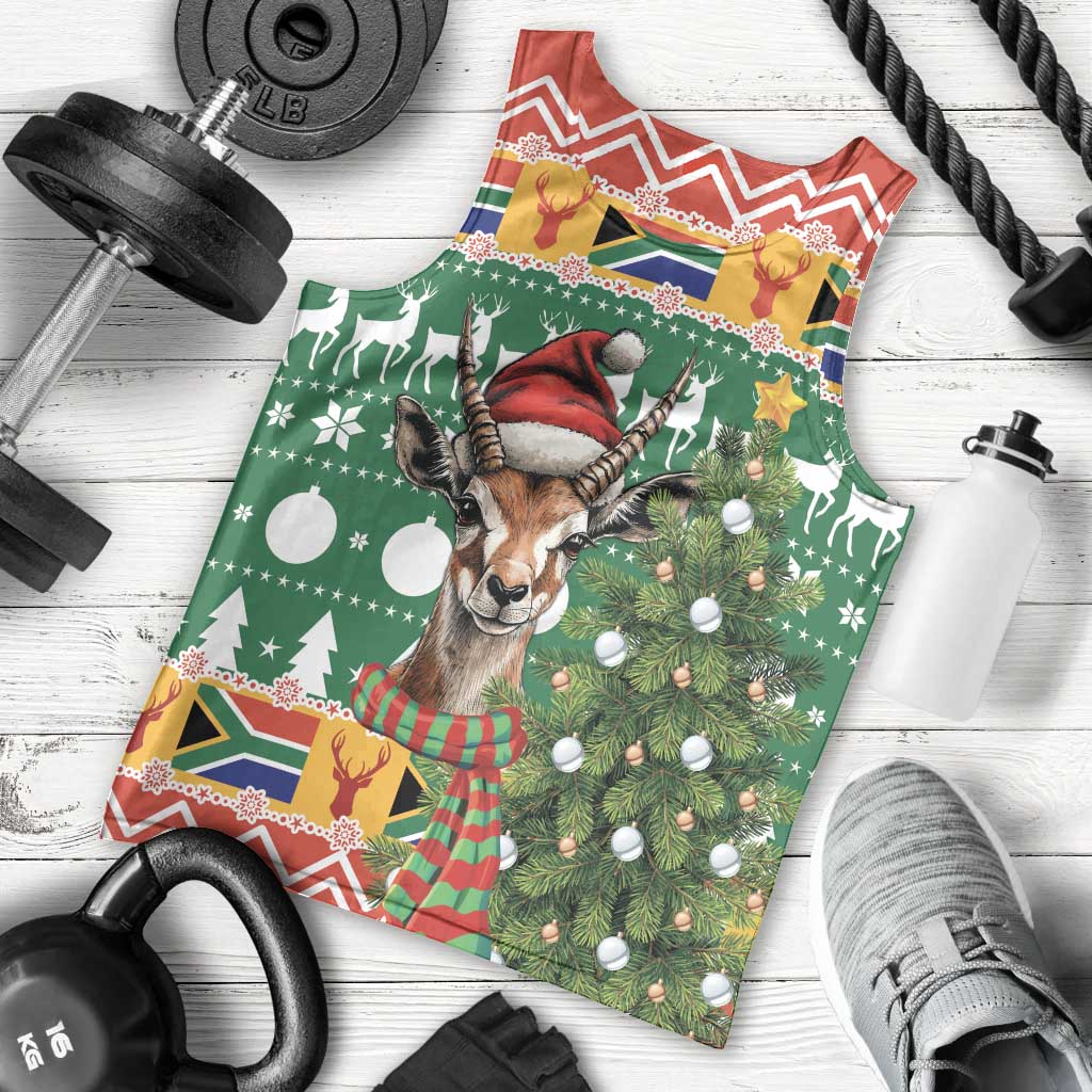South Africa Christmas Men Tank Top Springbok With Christmas Tree - Wonder Print Shop