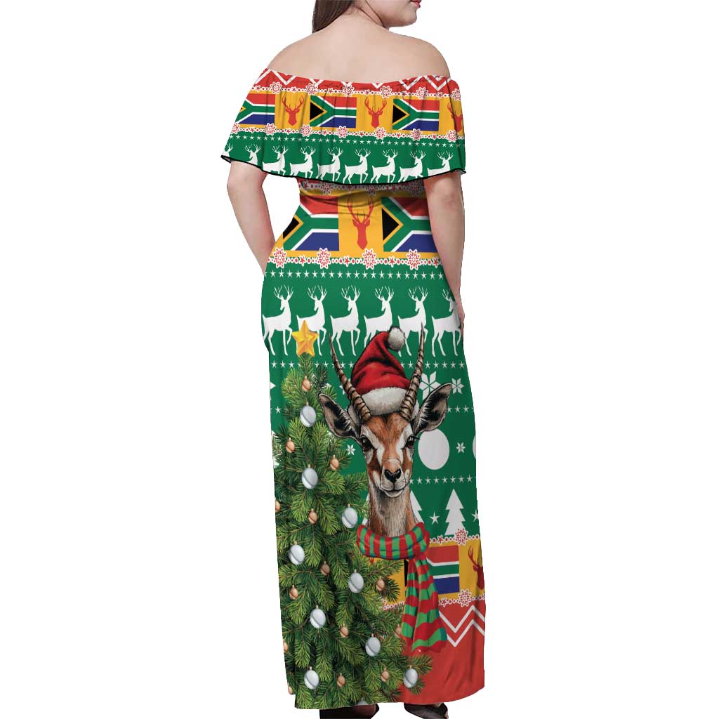 South Africa Christmas Off Shoulder Maxi Dress Springbok With Christmas Tree - Wonder Print Shop