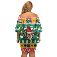 South Africa Christmas Off Shoulder Short Dress Springbok With Christmas Tree - Wonder Print Shop