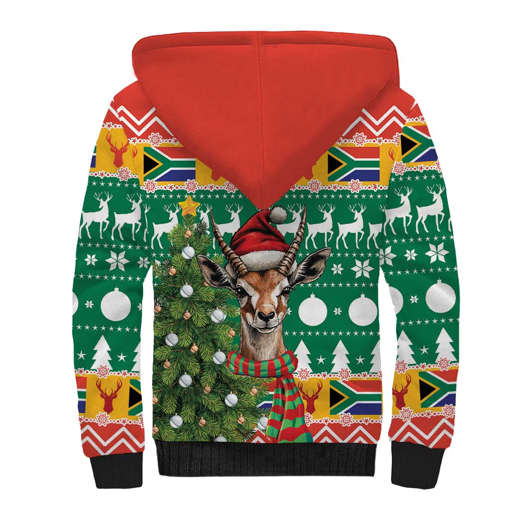 South Africa Christmas Sherpa Hoodie Springbok With Christmas Tree - Wonder Print Shop