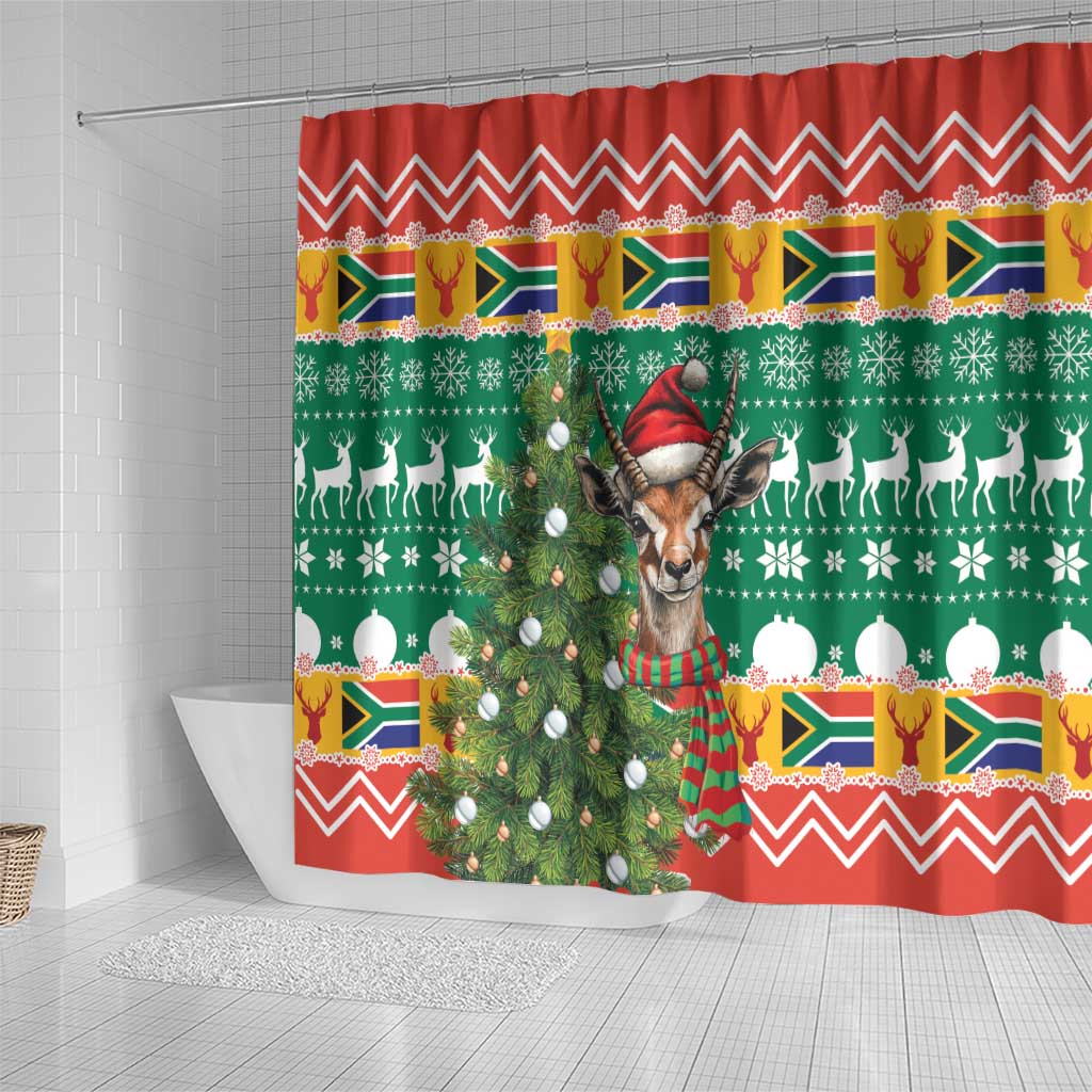 South Africa Christmas Shower Curtain Springbok With Christmas Tree