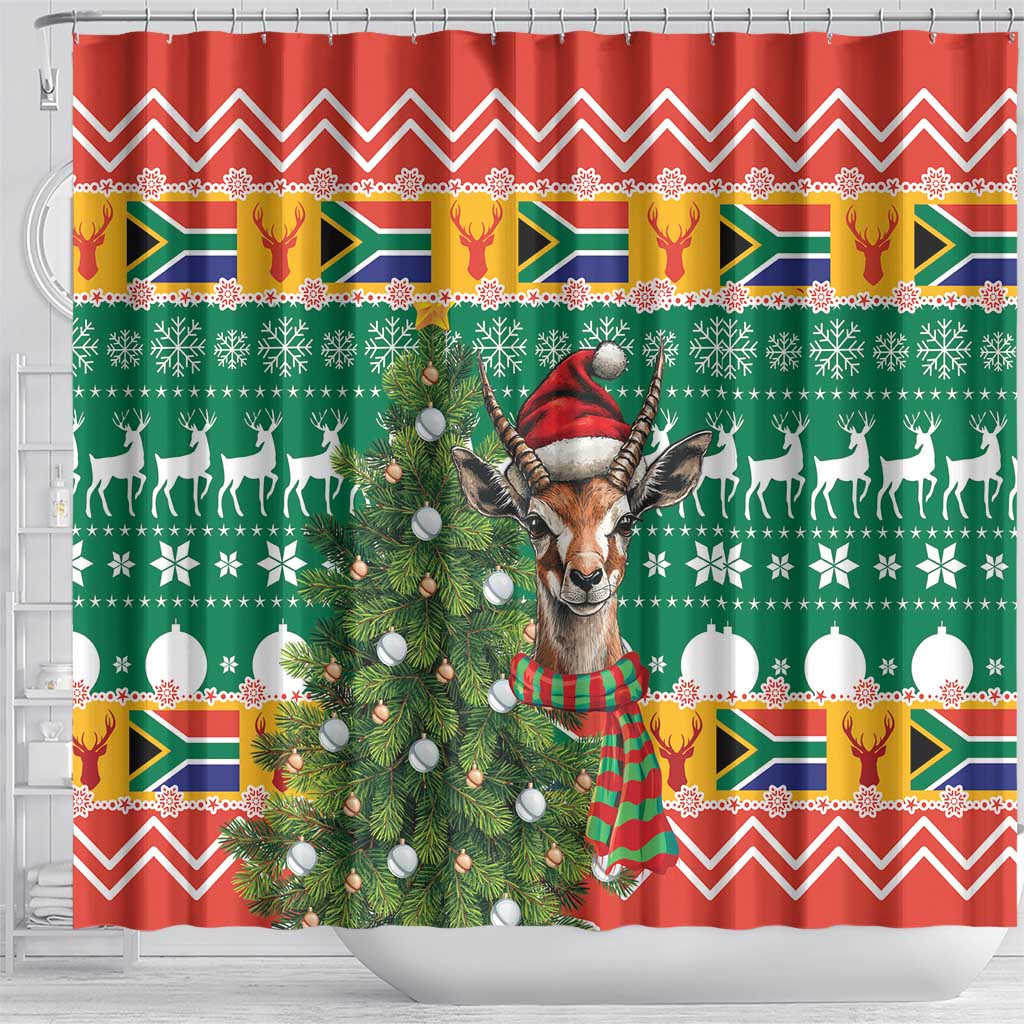 South Africa Christmas Shower Curtain Springbok With Christmas Tree