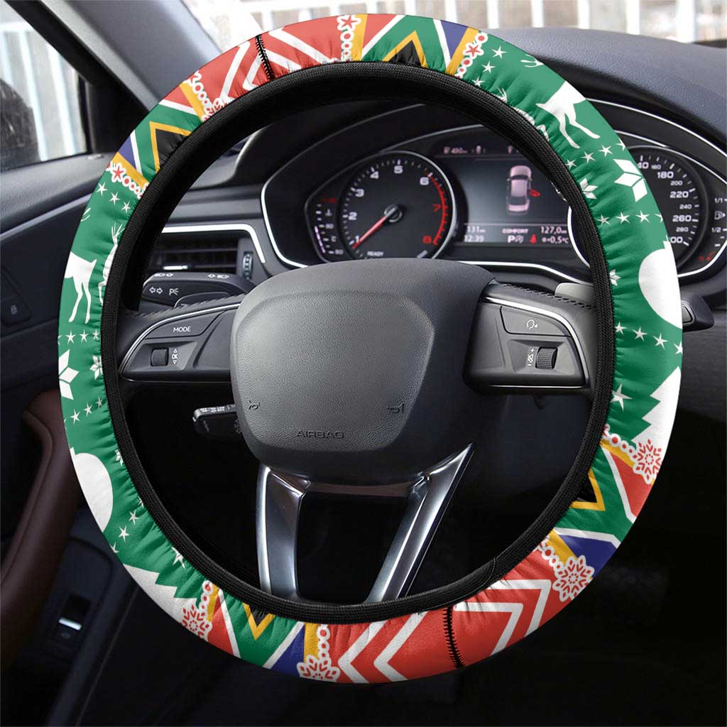 South Africa Christmas Steering Wheel Cover Springbok With Christmas Tree - Wonder Print Shop