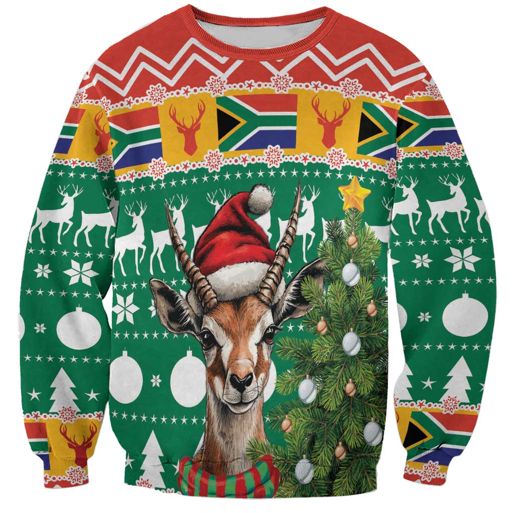 South Africa Christmas Sweatshirt Springbok With Christmas Tree - Wonder Print Shop