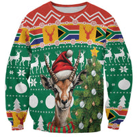 South Africa Christmas Sweatshirt Springbok With Christmas Tree - Wonder Print Shop
