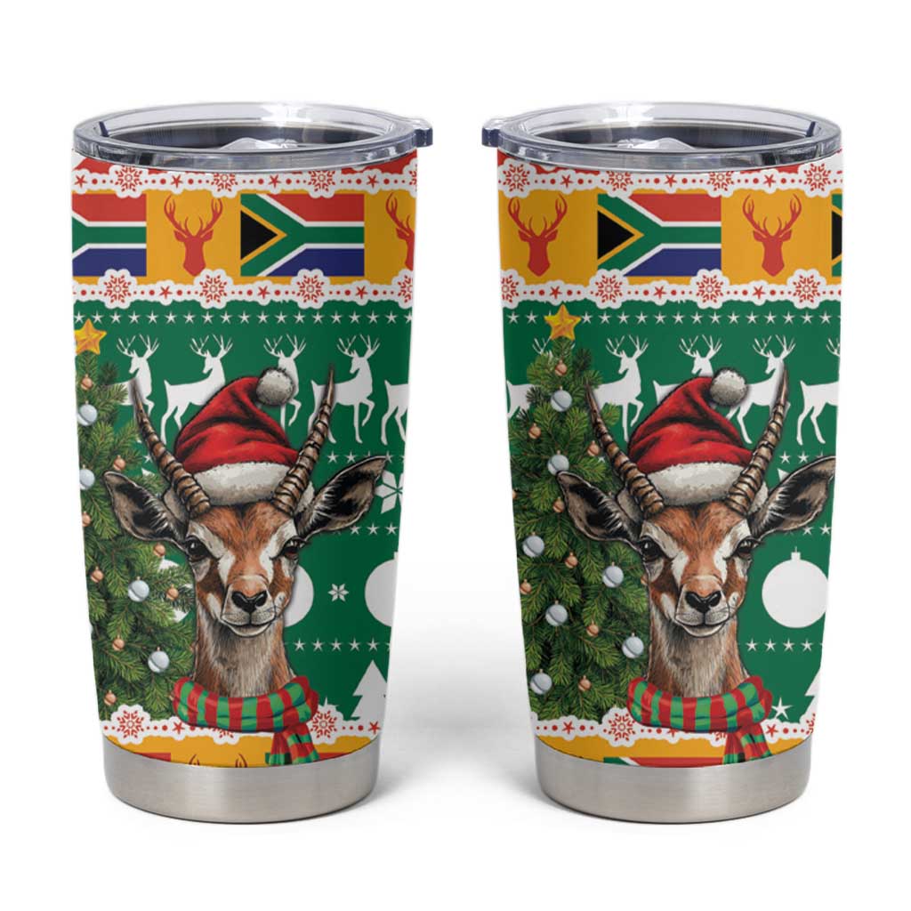 South Africa Christmas Tumbler Cup Springbok With Christmas Tree - Wonder Print Shop