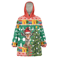 South Africa Christmas Wearable Blanket Hoodie Springbok With Christmas Tree - Wonder Print Shop