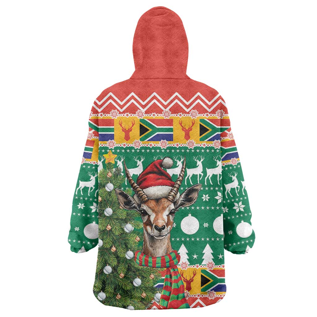 South Africa Christmas Wearable Blanket Hoodie Springbok With Christmas Tree - Wonder Print Shop