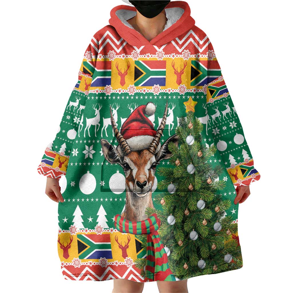 South Africa Christmas Wearable Blanket Hoodie Springbok With Christmas Tree - Wonder Print Shop