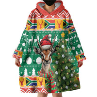 South Africa Christmas Wearable Blanket Hoodie Springbok With Christmas Tree - Wonder Print Shop