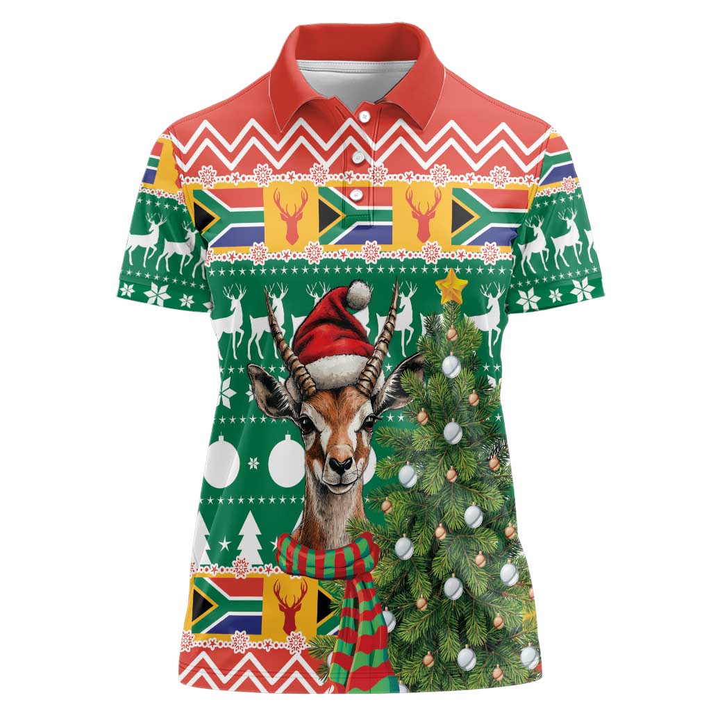 South Africa Christmas Women Polo Shirt Springbok With Christmas Tree - Wonder Print Shop