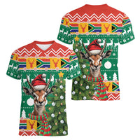 South Africa Christmas Women V-Neck T-Shirt Springbok With Christmas Tree - Wonder Print Shop