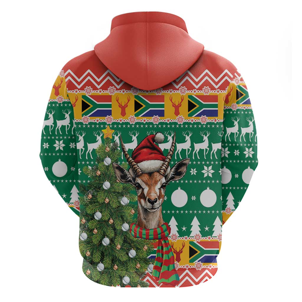 South Africa Christmas Zip Hoodie Springbok With Christmas Tree - Wonder Print Shop
