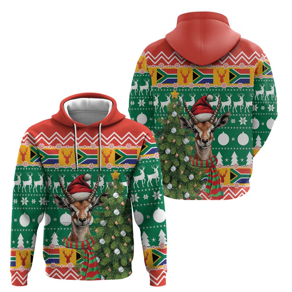 South Africa Christmas Zip Hoodie Springbok With Christmas Tree - Wonder Print Shop