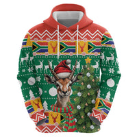 South Africa Christmas Zip Hoodie Springbok With Christmas Tree - Wonder Print Shop