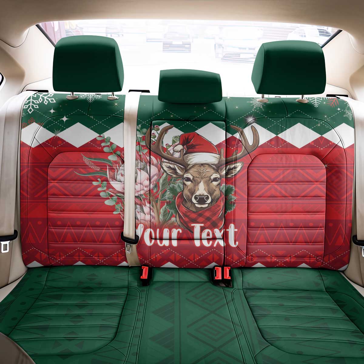 Personalized South Africa Christmas Back Car Seat Cover Springbok With King Protea - Wonder Print Shop