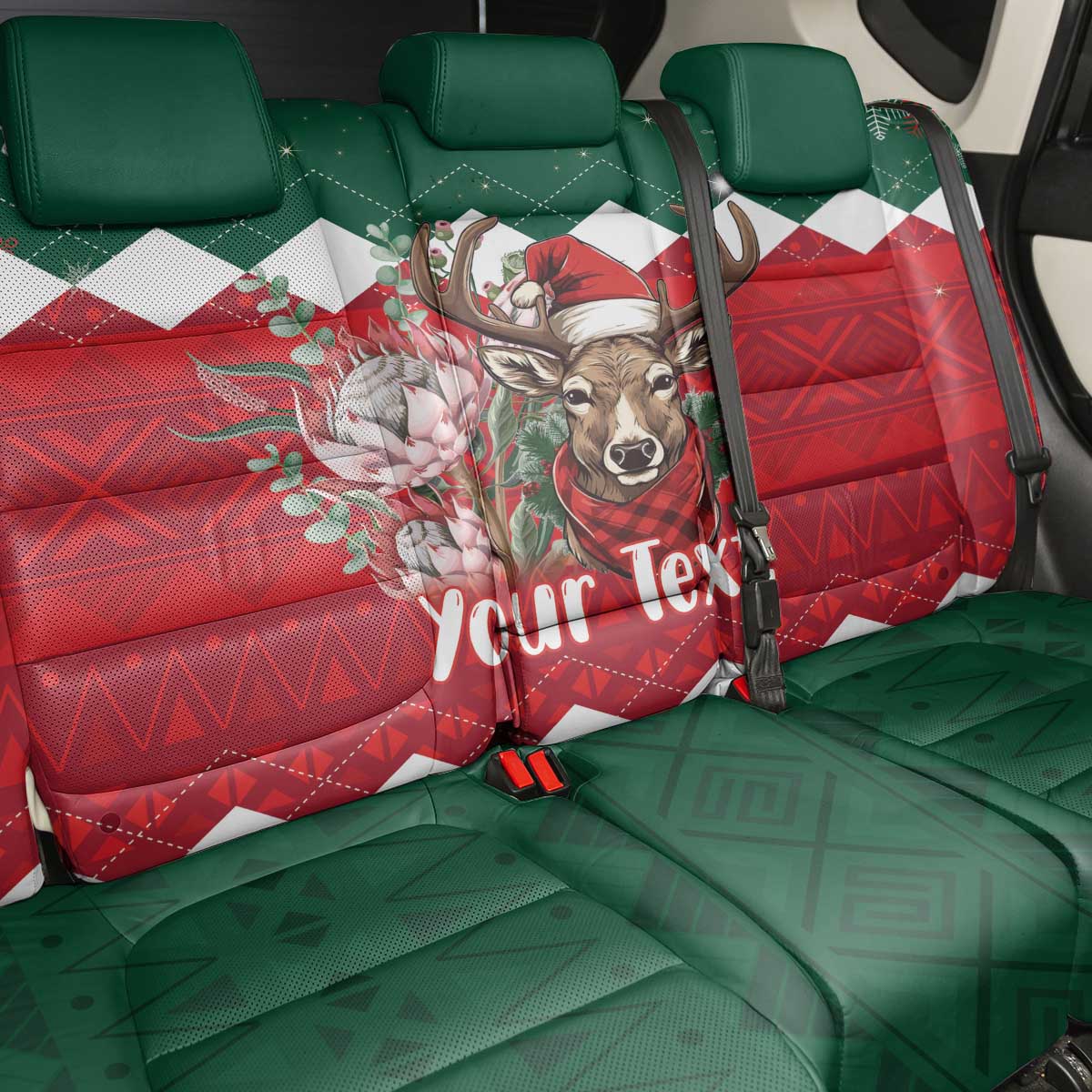 Personalized South Africa Christmas Back Car Seat Cover Springbok With King Protea - Wonder Print Shop