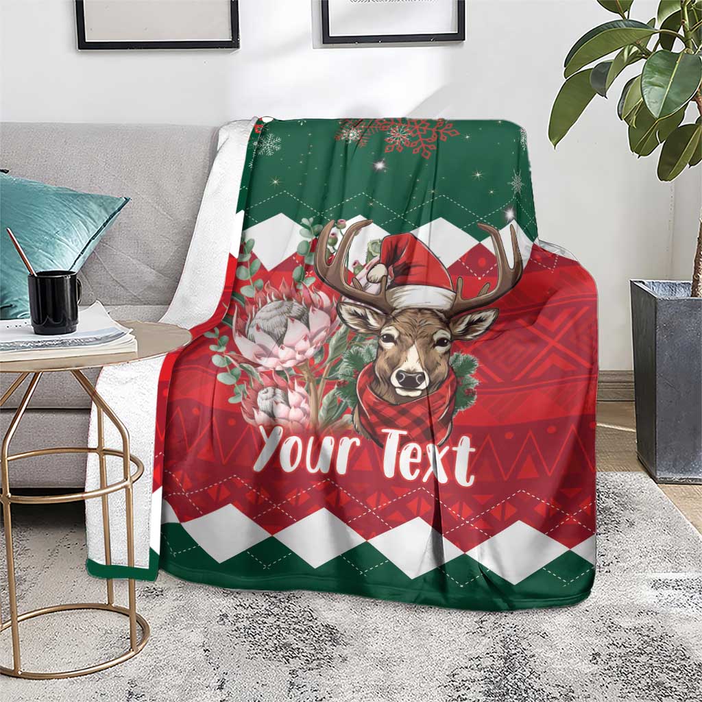 Personalized South Africa Christmas Blanket Springbok With King Protea