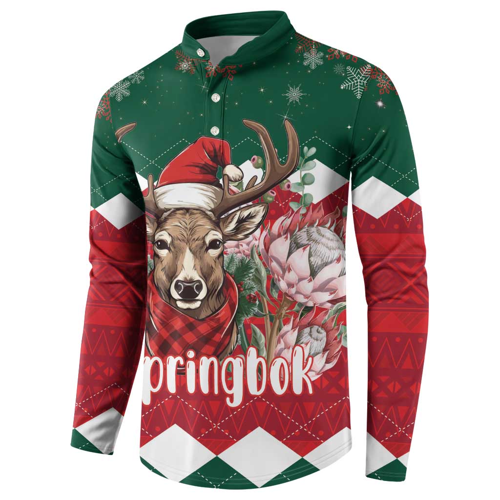 Personalized South Africa Christmas Button Sweatshirt Springbok With King Protea - Wonder Print Shop