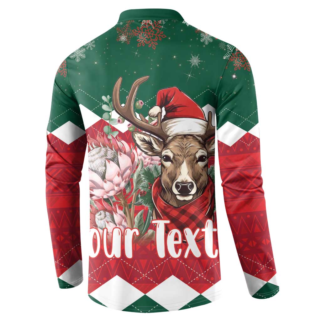 Personalized South Africa Christmas Button Sweatshirt Springbok With King Protea - Wonder Print Shop