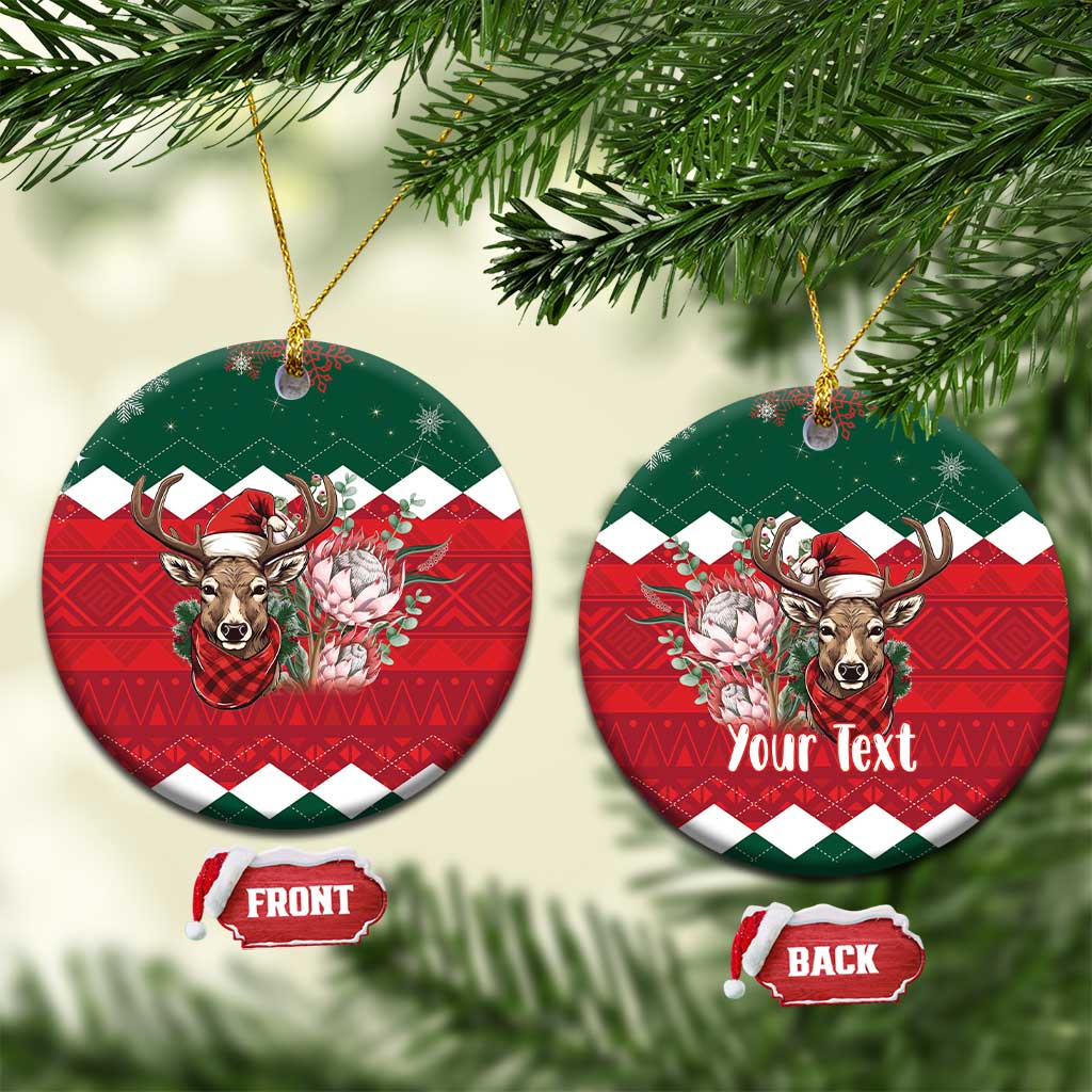 Personalized South Africa Christmas Ceramic Ornament Springbok With King Protea - Wonder Print Shop
