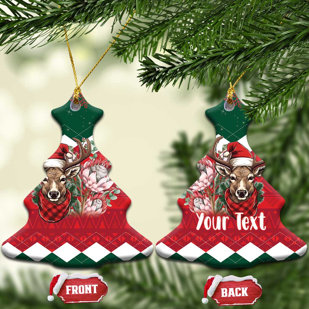 Personalized South Africa Christmas Ceramic Ornament Springbok With King Protea - Wonder Print Shop