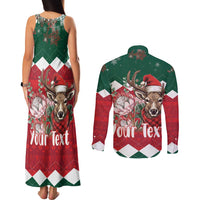 Personalized South Africa Christmas Couples Matching Tank Maxi Dress and Long Sleeve Button Shirt Springbok With King Protea - Wonder Print Shop