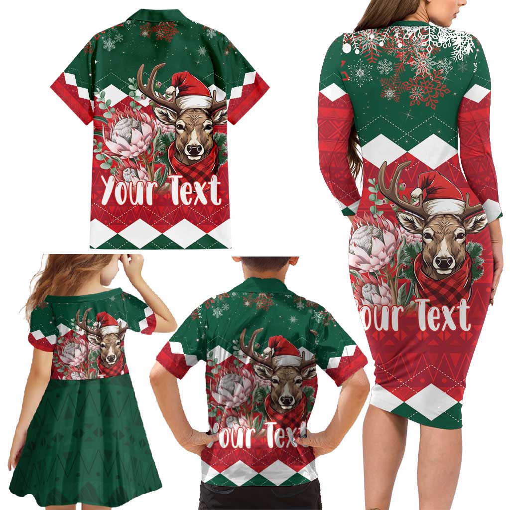 Personalized South Africa Christmas Family Matching Long Sleeve Bodycon Dress and Hawaiian Shirt Springbok With King Protea - Wonder Print Shop