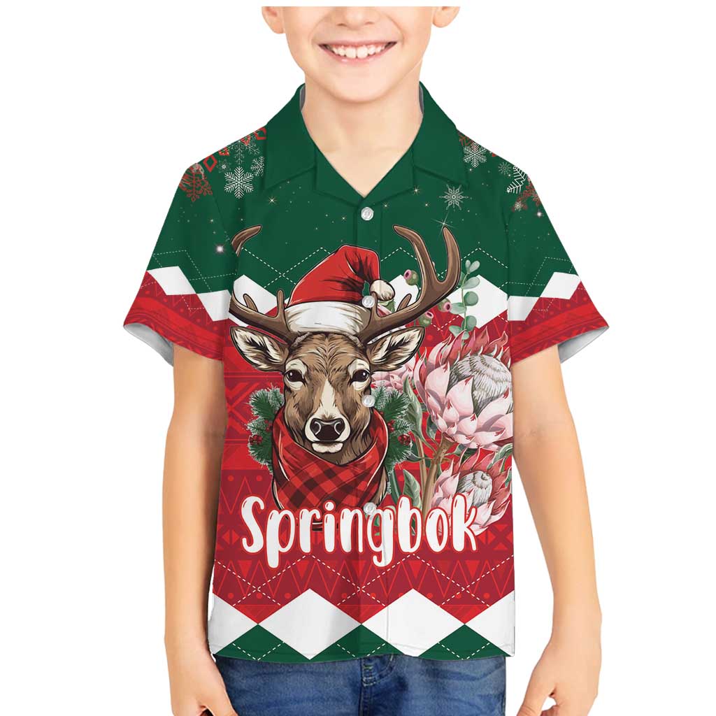 Personalized South Africa Christmas Family Matching Mermaid Dress and Hawaiian Shirt Springbok With King Protea - Wonder Print Shop