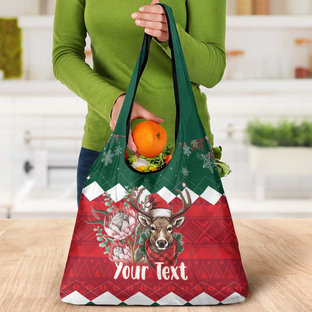 Personalized South Africa Christmas Grocery Bag Springbok With King Protea
