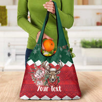 Personalized South Africa Christmas Grocery Bag Springbok With King Protea